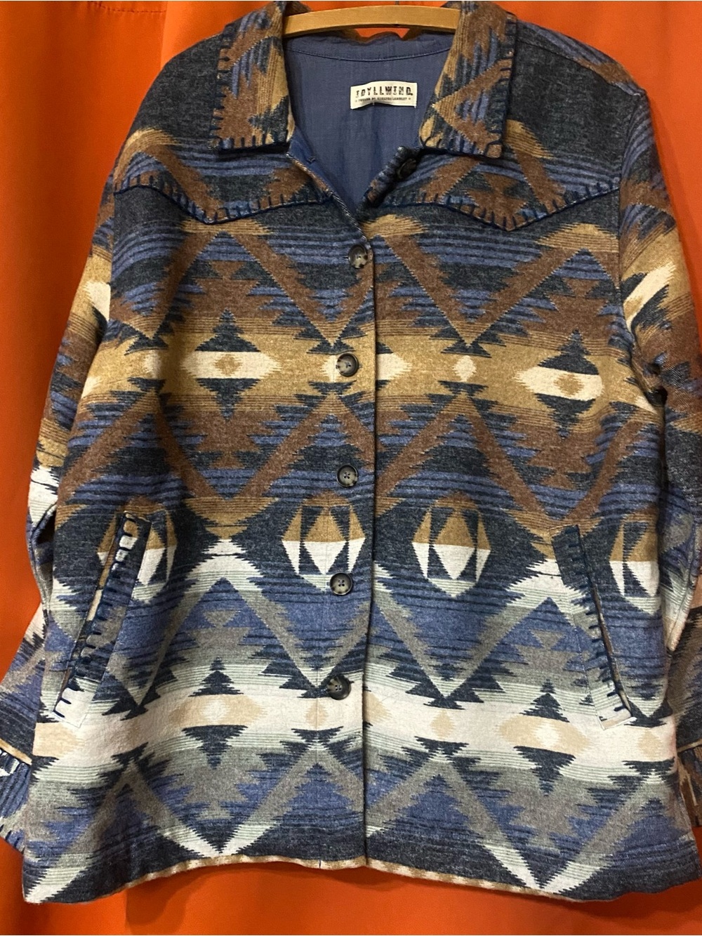 Idyllwind Southwestern Button-Front Utility Jacket in Blue, Brown & Cream